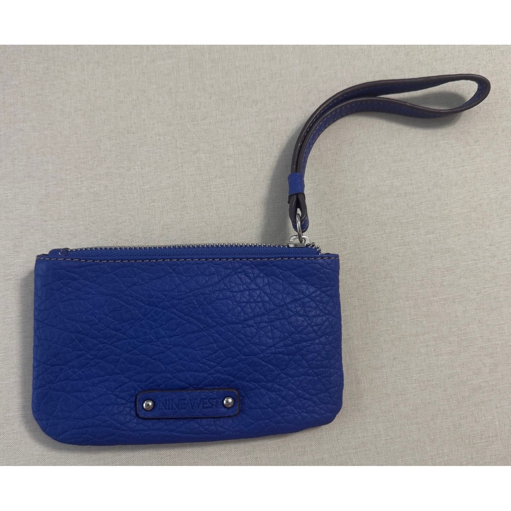 Nine West Royal‎ Blue Faux Leather Zip Wristlet Pouch Clutch Coin Bag